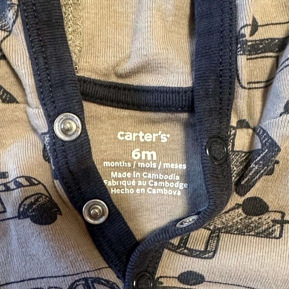 Carter's Tan Hooded Bodysuit with Vehicle Print